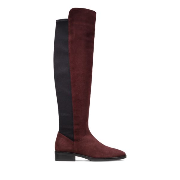 Clarks Womens Pure Caddy Knee High Boots Burgundy | UK-8546973 - Click Image to Close